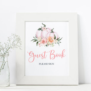 Póster Fall Floral Little Pumpkin Shower Guest Book