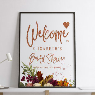 Póster Fall floral rusty bridal shower welcome sign
