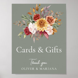 Póster Fall Floral Sage Green Wedding Cards & Gifts Rótul