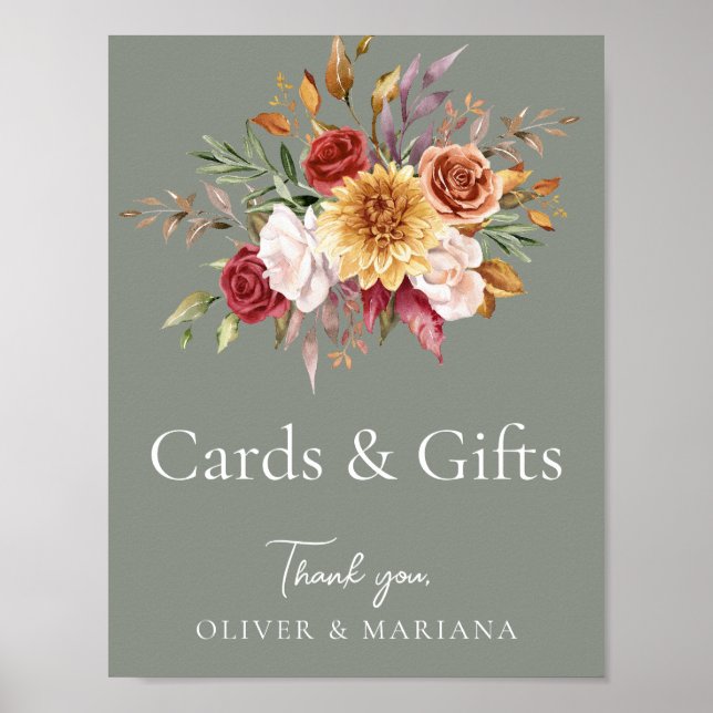 Póster Fall Floral Sage Green Wedding Cards & Gifts Rótul (Frente)