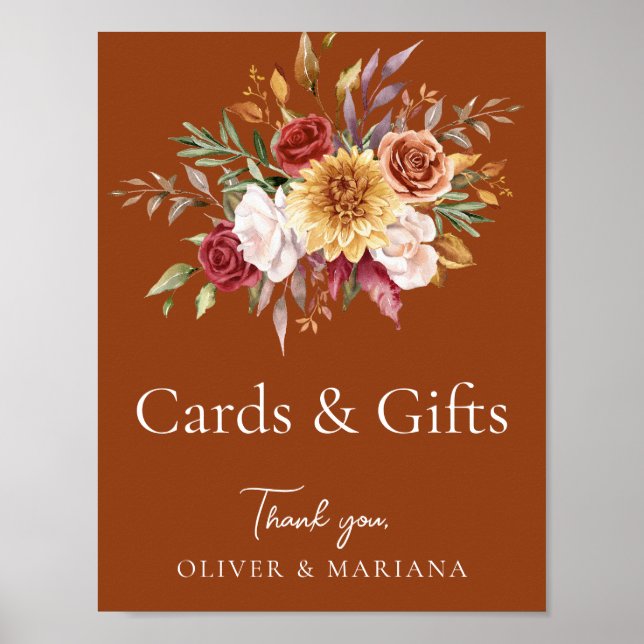 Póster Fall Floral Terracotta Cards Wedding & Gifts Rótul (Frente)