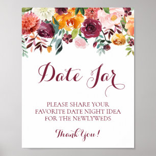 Póster Fall Flower Date Jar Rótulo Boda Poster, Naranja