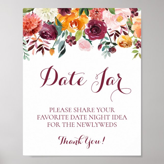 Póster Fall Flower Date Jar Rótulo Boda Poster, Naranja (Frente)