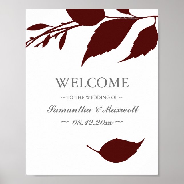 Póster Fall Foliage Burgundy Sale Bienvenida Boda (Frente)