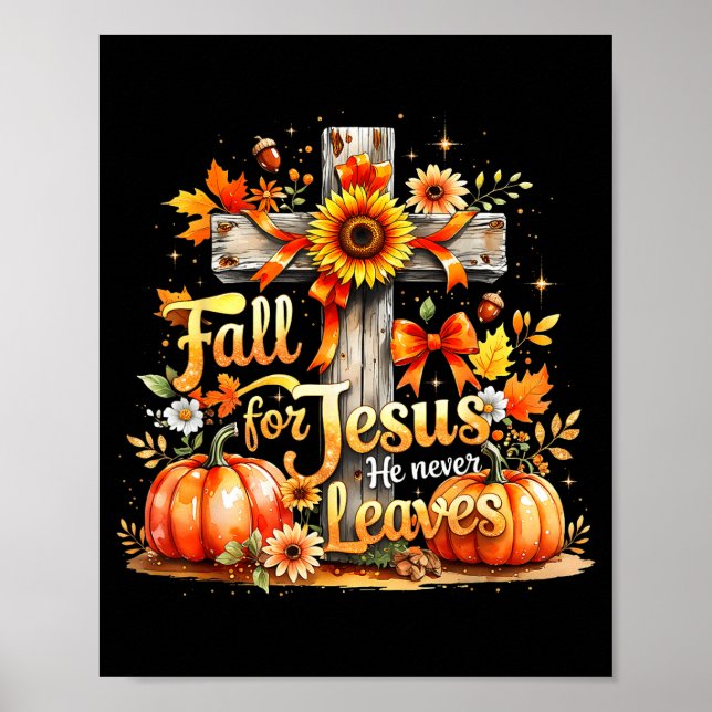 Póster Fall For Jesus Christian Pumpkin Autumn Cross  (Frente)