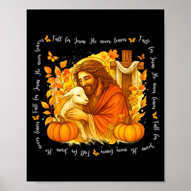 Póster Fall For Jesus He Never Leaves Retro Thanksgiving  (Frente)
