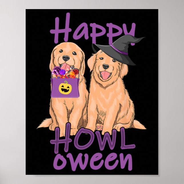 Póster Fall Golden Retriever Lovers Halloween Happy Howl- (Frente)