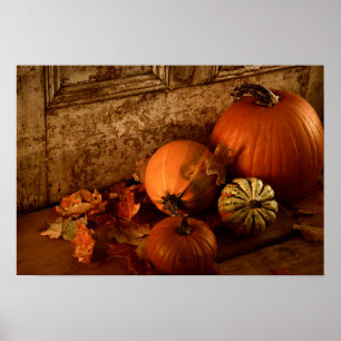 Póster Fall Harvest/ Pumpkins And Gourds At The Door