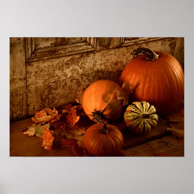 Póster Fall Harvest/ Pumpkins And Gourds At The Door (Frente)