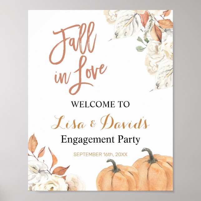 Póster Fall in Love Engagement Party Welcome Sign (Frente)