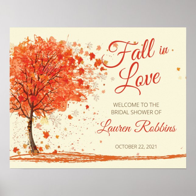 Póster Fall in Love Fall Bridal Shower Welcome Sign (Frente)