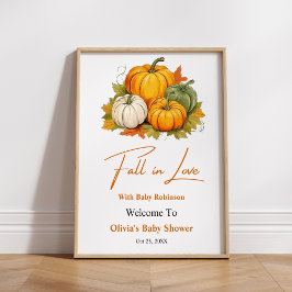 Póster Fall in Love Pumpkin Baby Shower Welcome