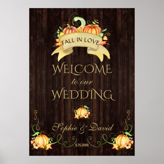 Póster Fall In Love Pumpkins Welcome Wedding Sign (Frente)