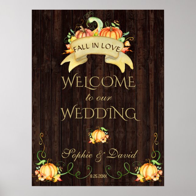 Póster Fall In Love Pumpkins Welcome Wedding Sign (Frente)