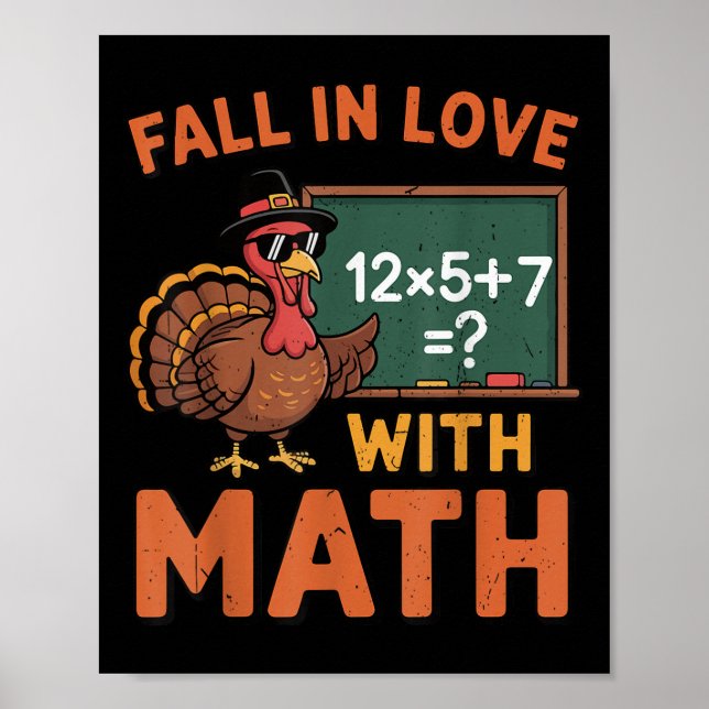 Póster Fall In Love With Math 67 Turkey Math Teacher Than (Frente)