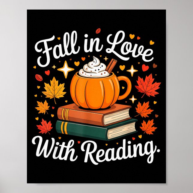 Póster Fall In Love With Reading Autumn Pumpkin Mug Book  (Frente)