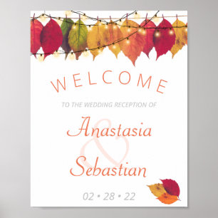 Póster Fall Leaf String Lights Bienvenida de la Recepción