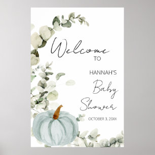 Póster Fall Little Pumpkin Blue Baby Shower Bienvenida