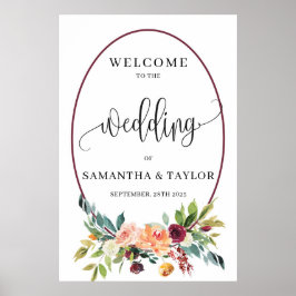Póster Fall marigold floral boho signo de bienvenida boda
