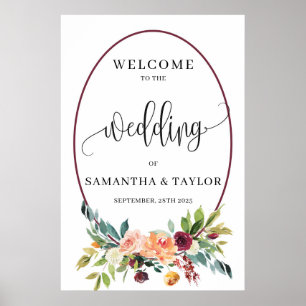 Póster Fall marigold floral boho signo de bienvenida boda