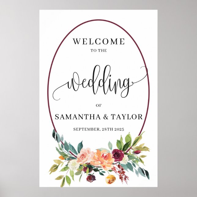Póster Fall marigold floral boho signo de bienvenida boda (Frente)