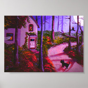 Póster Fall Moon Cat Original Art Creationarts