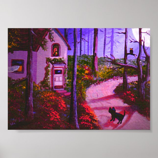 Póster Fall Moon Cat Original Art Creationarts (Frente)