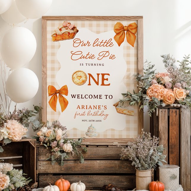 Póster Fall Orange Bow Cutie Pie 1st birthday Welcome (Fall Orange Bow Cutie Pie 1st birthday Welcome Poster)