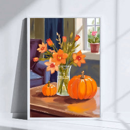 Póster Fall Pumpkin Bouquet | Orange Flowers Autumn