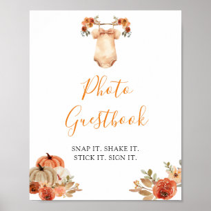 Póster Fall Pumpkin Floral Baby Clothes Photo Guestbook