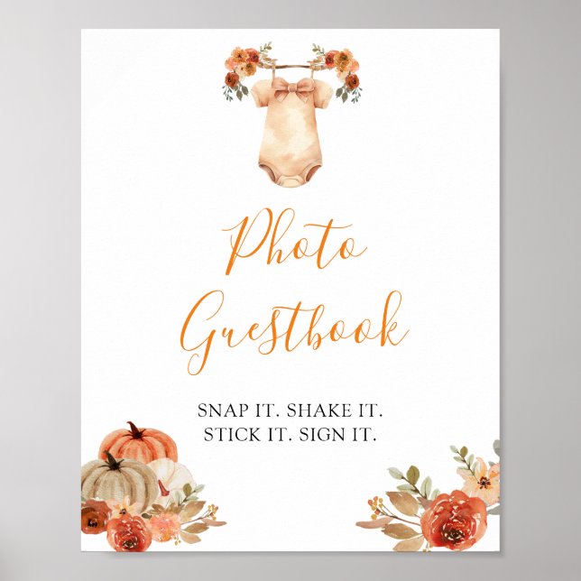 Póster Fall Pumpkin Floral Baby Clothes Photo Guestbook (Frente)