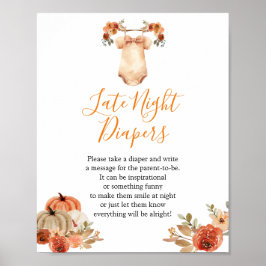 Póster Fall Pumpkin Floral Baby Shower Tarde Noche Diaper