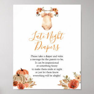 Póster Fall Pumpkin Floral Baby Shower Tarde Noche Diaper