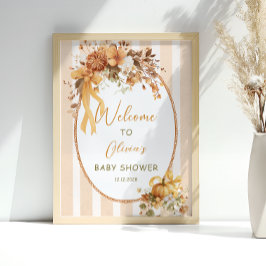 Póster Fall Pumpkin Floral Baby Shower Welcome