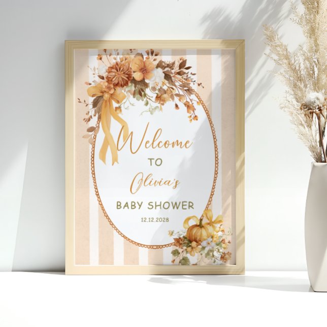 Póster Fall Pumpkin Floral Baby Shower Welcome (Subido por el creador)