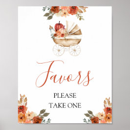 Póster Fall Pumpkin Stroller Floral Baby Shower Favors