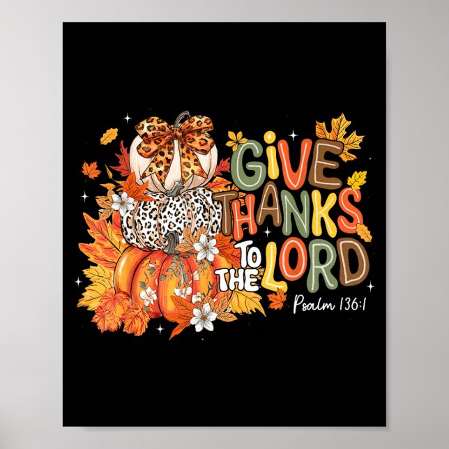 Póster Fall Pumpkin Thanksgiving Christian Give Thanks To (Frente)