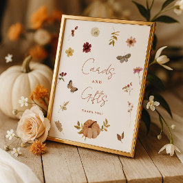 Póster Fall Pumpkin Wildflower Cards and Gifts Sign 