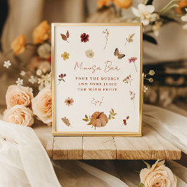 Póster Fall Pumpkin Wildflower Mimosa Bar Sign 