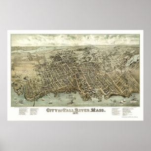 Póster Fall River, mapa panorámico de las MAMÁES - 1877