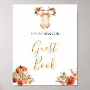 Póster Fall Rustic Calabaza Floral Baby Clobook