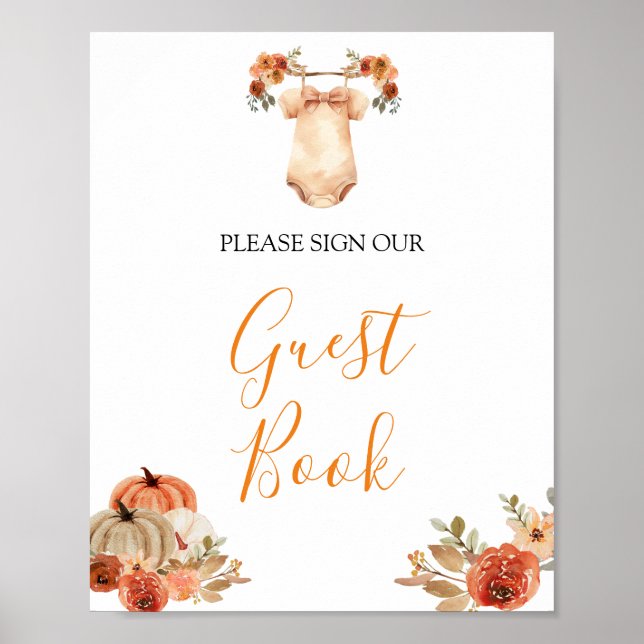 Póster Fall Rustic Calabaza Floral Baby Clobook (Frente)