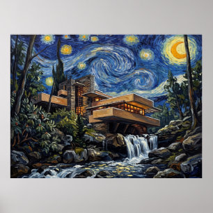 Póster Fallingwater Noche Estrellada