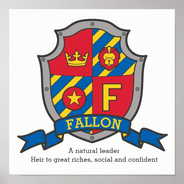 Póster Fallon boys F name meaning heraldry shield poster (Frente)