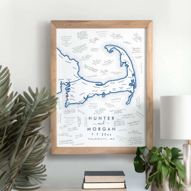 Póster Falmouth MAMÁES Boda Blue Modern Poster del libro  (Falmouth MA Cape Cod Map Poster Modern Navy Blue Alternative Guest Book Poster by Coastal Map Design)