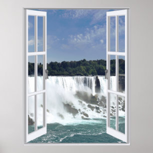 Póster Falsa opinión de la ventana de la cascada hermosa