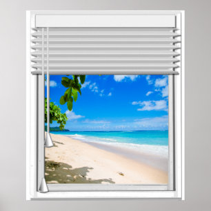 Póster Falsa ventana de la vista al mar tropical con las