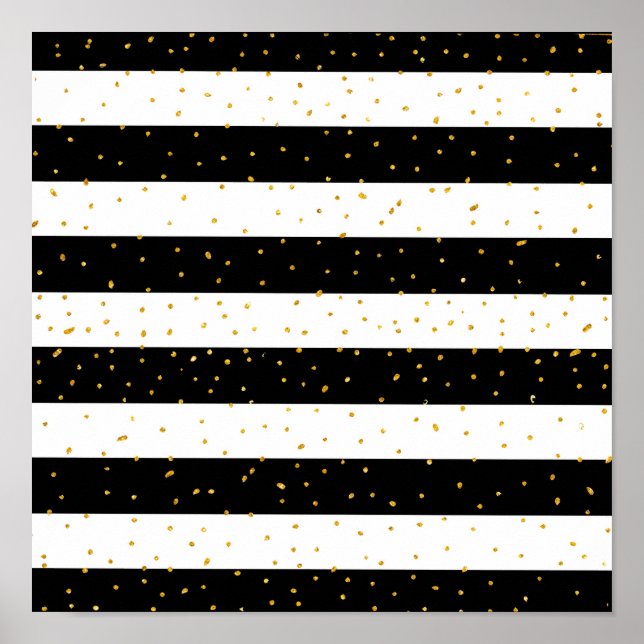 Póster Falso blanco negro purpurina rayas puntas de polka (Frente)