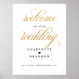 Póster Falso de oro bienvenido a nuestro cartel de boda d
