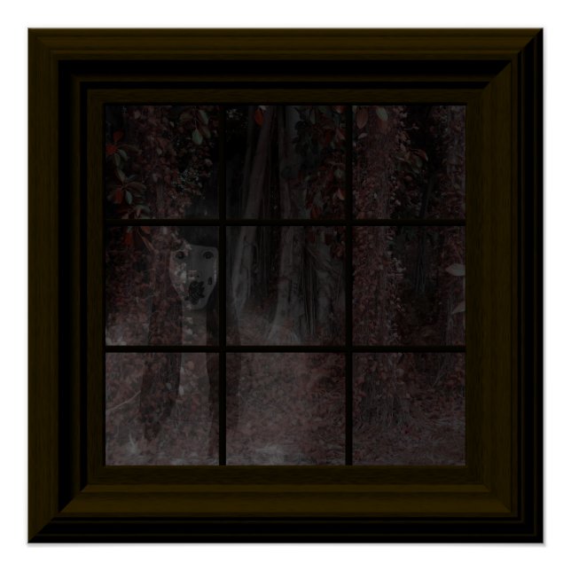 Póster Falso Fantasma De Ventana En Woods Halloween Obsta (Anverso)